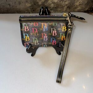 Dooney & Bourke Black Multicolor Wristlet with Rainbow Zipper